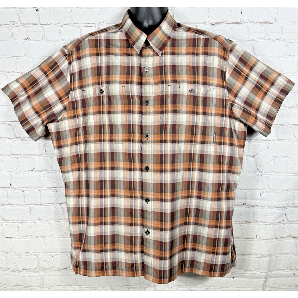 Eddie Bauer Rainier 2.0 Shirt Men's XL Orange Plaid Short Sleeve Outdoor